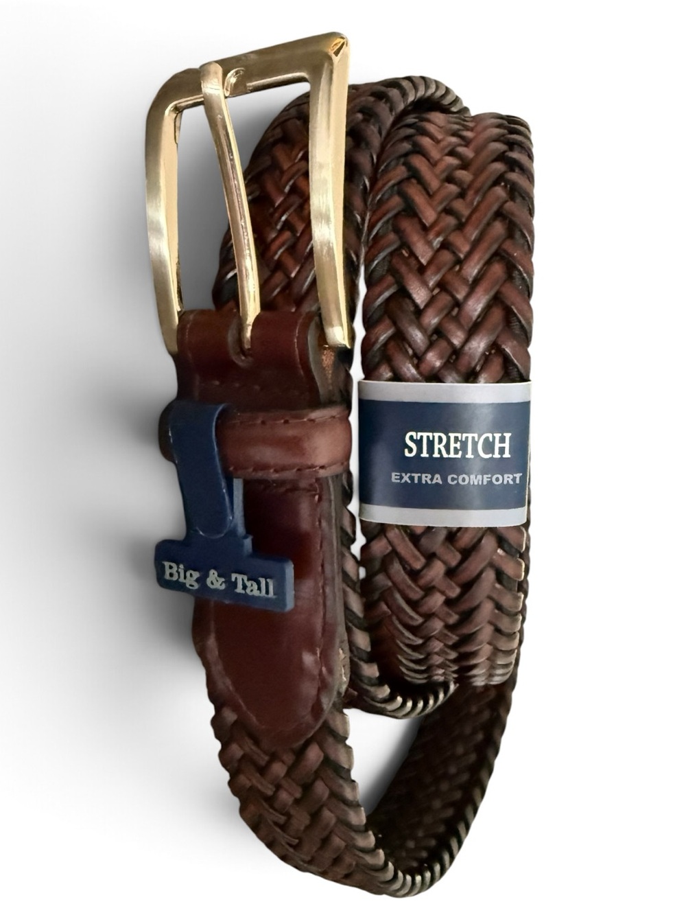 NWT Dockers Big & Tall Braided Stretch Belt Brown 54 Gold Buckle